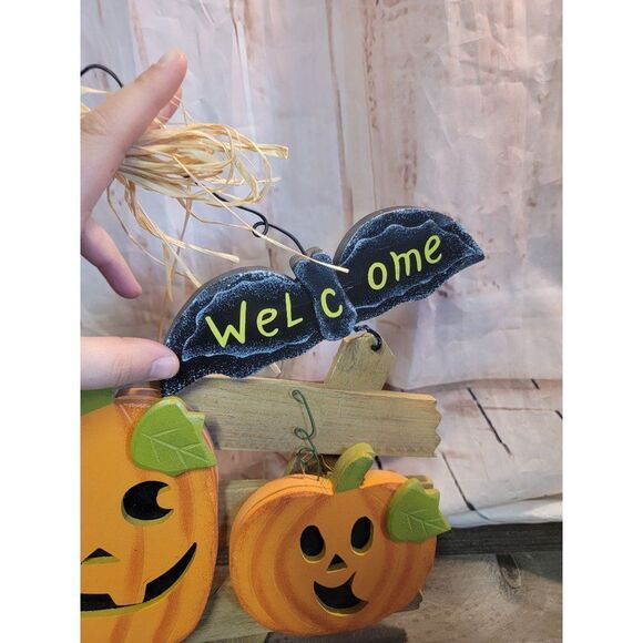 Welcome pumpkin patch Harvest Halloween wooden sign Decor bat - Picture 5 of 6